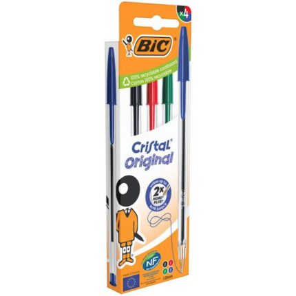 CRISTAL BP PENS MEDIUM 1.0MM P4-ASS