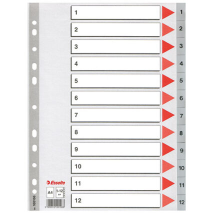 PLASTIC INDICES A4, 1-12-GRY