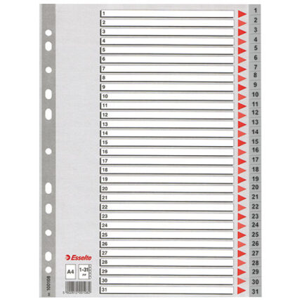 PLASTIC INDICES A4, 1-31-GRY
