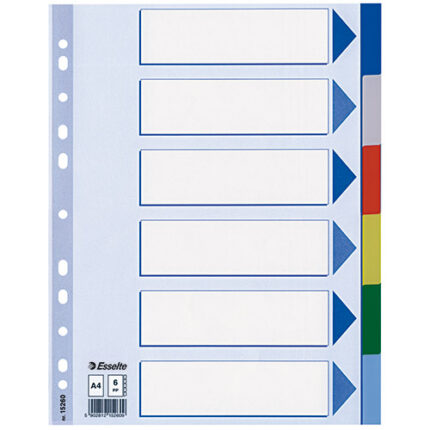 PLASTIC DIVIDERS A4, 6-TABS-MCL