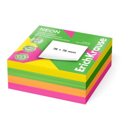 ERICHKRAUSE STICKY NOTES NEON 75×75 mm (400 sheets/4 colors) 61671