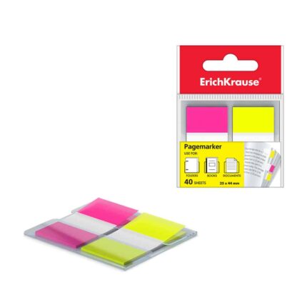 ERICHKRAUSE NEON PAGE MARKER FLAG 25×44 mm 40 SHEETS YELLOW & PINK 31181
